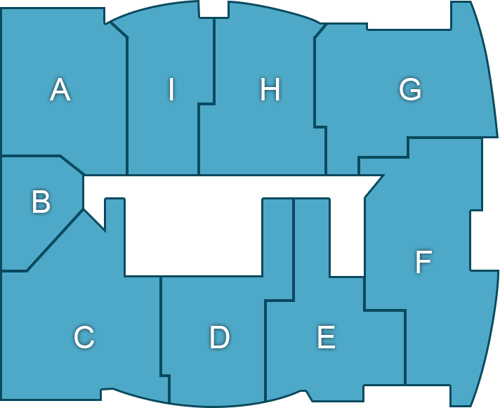 layout of a floor of the building showing all of the different living spaces and types
